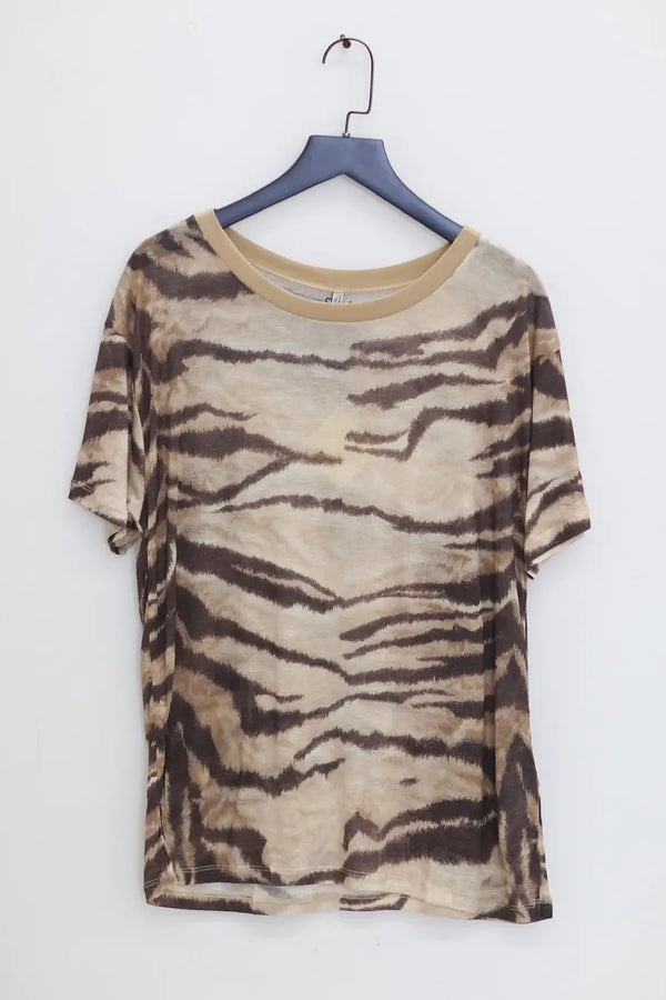 BASERANGE Classic Bamboo Fiber Bamboo Cotton Loose T-shirt Series Collection Round Neck Bottoming Shirt France BAS-TOLO-BL-000-HUWEN Tiger Stripe 24 New Upgrade